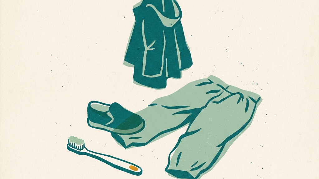 Zahnbürste, Schuh und Regenhose quer über den Flurboden gefallen, die Jacke halb vom Haken