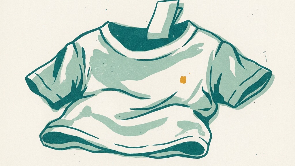 Ein Kindershirt auf links, das steife Etikett steht am Hals hoch