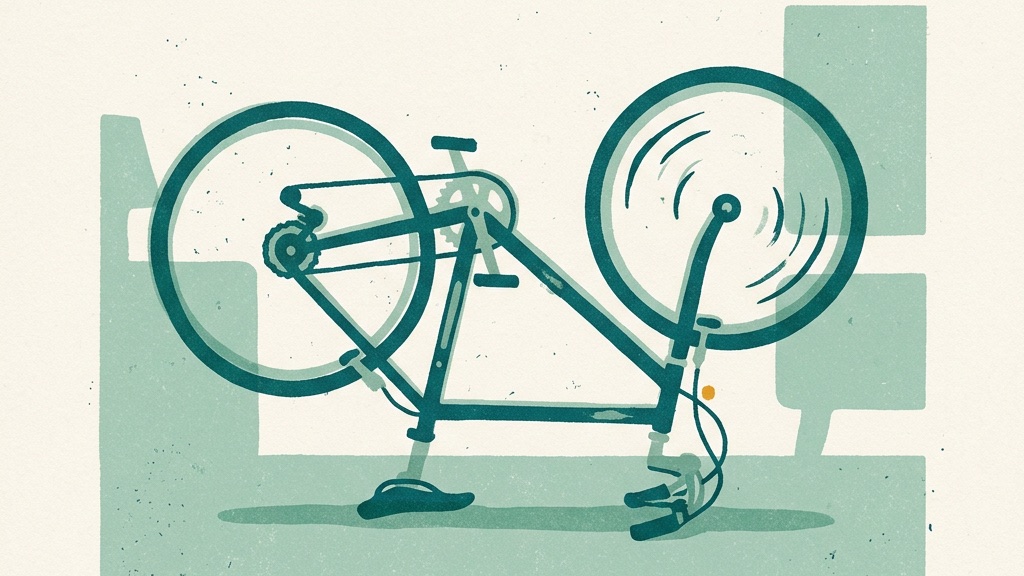 Ein umgedrehtes Fahrrad, ein Rad dreht sich frei, das Rad kommt nicht vom Fleck